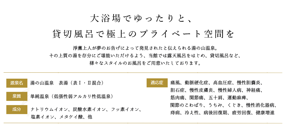 淨薫上人が夢のお告げによって発見されたと伝えられる湯の山温泉。